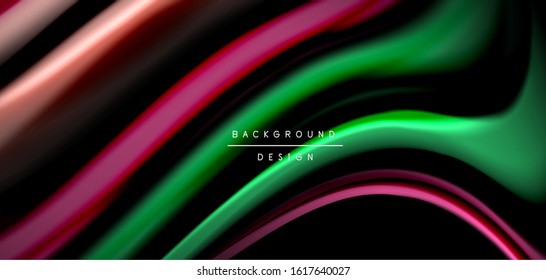 Resumen de líneas suaves de seda sobre ondas negras multicolores de estilo arco iris líquido sobre negro. Ilustraciones vectoriales para papel tapiz, cartel, fondo, tarjeta, libro, ilustración, página de inicio, portada