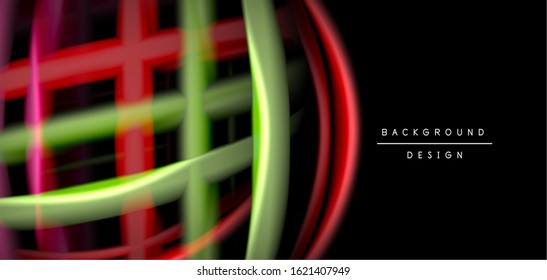 Abstract silk smooth lines on black, multicolored liquid fluid rainbow style waves on black. Vector Illustrations For Wallpaper, Banner, Background, Card, Book, Illustration, landing page, cover