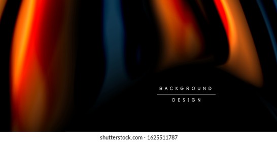 Abstract silk smooth lines on black, multicolored liquid fluid rainbow style waves on black. Vector Illustrations For Wallpaper, Banner, Background, Card, Book, Illustration, landing page, cover