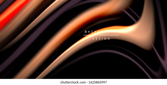 Abstract silk smooth lines on black, multicolored liquid fluid rainbow style waves on black. Vector Illustrations For Wallpaper, Banner, Background, Card, Book, Illustration, landing page, cover