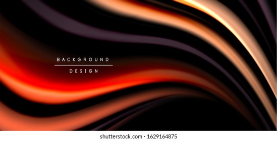 Abstract silk smooth lines on black, multicolored liquid fluid rainbow style waves on black. Vector Illustrations For Wallpaper, Banner, Background, Card, Book, Illustration, landing page, cover
