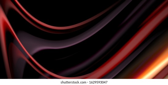 Abstract silk smooth lines on black, multicolored liquid fluid rainbow style waves on black. Vector Illustrations For Wallpaper, Banner, Background, Card, Book, Illustration, landing page, cover