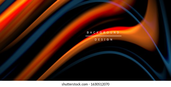 Abstrato seda lisa linhas em preto, multicolorido líquido líquido ondas estilo arco-íris em preto. Ilustrações de vetor para papel de parede, banner, fundo, cartão, livro, ilustração, página inicial, capa