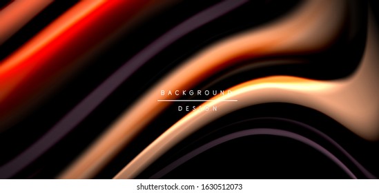 Abstract silk smooth lines on black, multicolored liquid fluid rainbow style waves on black. Vector Illustrations For Wallpaper, Banner, Background, Card, Book, Illustration, landing page, cover