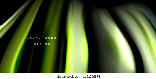 Abstract silk smooth lines on black, multicolored liquid fluid rainbow style waves on black. Vector Illustrations For Wallpaper, Banner, Background, Card, Book, Illustration, landing page, cover