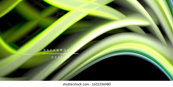 Abstract silk smooth lines on black, multicolored liquid fluid rainbow style waves on black. Vector Illustrations For Wallpaper, Banner, Background, Card, Book, Illustration, landing page, cover