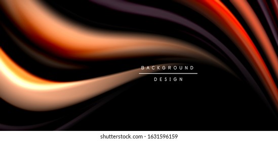 Abstract silk smooth lines on black, multicolored liquid fluid rainbow style waves on black. Vector Illustrations For Wallpaper, Banner, Background, Card, Book, Illustration, landing page, cover
