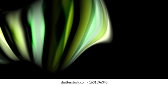 Abstract silk smooth lines on black, multicolored liquid fluid rainbow style waves on black. Vector Illustrations For Wallpaper, Banner, Background, Card, Book, Illustration, landing page, cover