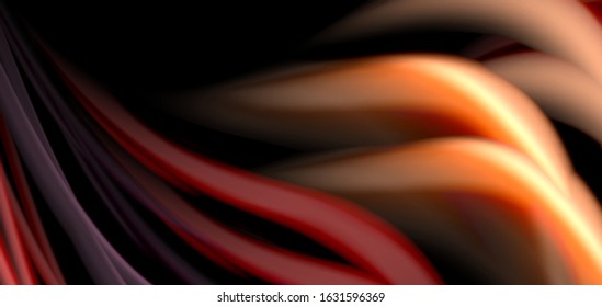 Abstrakte Seide glatte Linien auf schwarzen, mehrfarbigen flüssigen Regenbogenwellen auf Schwarz. Vektorgrafiken für Bildschirmhintergründe, Banner, Hintergrund, Karte, Buch, Illustrationen, Landungsseiten, Deckblatt