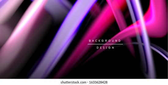 Resumen de líneas suaves de seda sobre ondas negras multicolores de estilo arco iris líquido sobre negro. Ilustraciones vectoriales para papel tapiz, cartel, fondo, tarjeta, libro, ilustración, página de inicio, portada