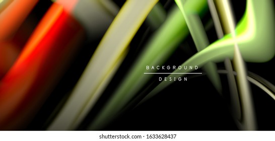 Abstract silk smooth lines on black, multicolored liquid fluid rainbow style waves on black. Vector Illustrations For Wallpaper, Banner, Background, Card, Book, Illustration, landing page, cover