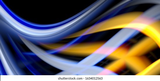 Abstrato seda lisa linhas em preto, multicolorido líquido líquido ondas estilo arco-íris em preto. Ilustrações de vetor para papel de parede, banner, fundo, cartão, livro, ilustração, página inicial, capa