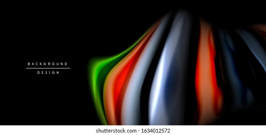 Resumen de líneas suaves de seda sobre ondas negras multicolores de estilo arco iris líquido sobre negro. Ilustraciones vectoriales para papel tapiz, cartel, fondo, tarjeta, libro, ilustración, página de inicio, portada