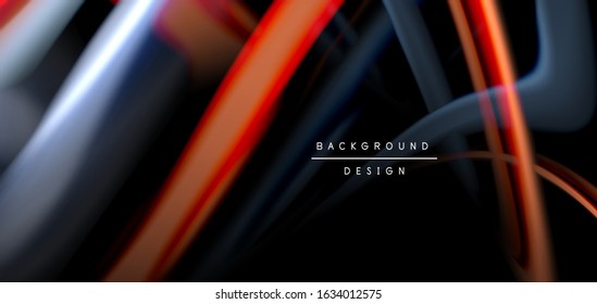 Abstract silk smooth lines on black, multicolored liquid fluid rainbow style waves on black. Vector Illustrations For Wallpaper, Banner, Background, Card, Book, Illustration, landing page, cover