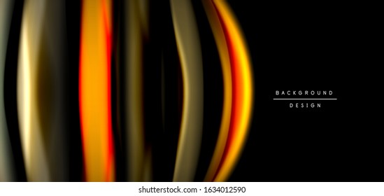 Resumen de líneas suaves de seda sobre ondas negras multicolores de estilo arco iris líquido sobre negro. Ilustraciones vectoriales para papel tapiz, cartel, fondo, tarjeta, libro, ilustración, página de inicio, portada