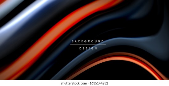 Abstract silk smooth lines on black, multicolored liquid fluid rainbow style waves on black. Vector Illustrations For Wallpaper, Banner, Background, Card, Book, Illustration, landing page, cover