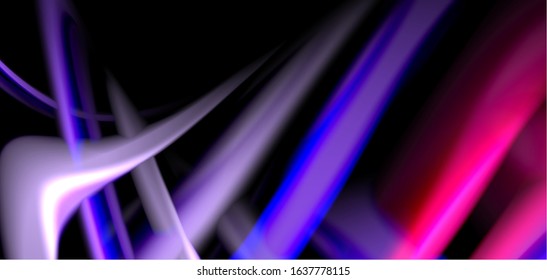 Abstract silk smooth lines on black, multicolored liquid fluid rainbow style waves on black. Vector Illustrations For Wallpaper, Banner, Background, Card, Book, Illustration, landing page, cover