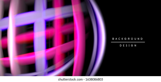 Abstract silk smooth lines on black, multicolored liquid fluid rainbow style waves on black. Vector Illustrations For Wallpaper, Banner, Background, Card, Book, Illustration, landing page, cover