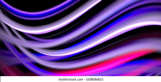 Abstract silk smooth lines on black, multicolored liquid fluid rainbow style waves on black. Vector Illustrations For Wallpaper, Banner, Background, Card, Book, Illustration, landing page, cover
