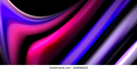 Abstract silk smooth lines on black, multicolored liquid fluid rainbow style waves on black. Vector Illustrations For Wallpaper, Banner, Background, Card, Book, Illustration, landing page, cover