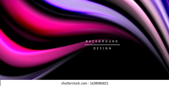 Resumen de líneas suaves de seda sobre ondas negras multicolores de estilo arco iris líquido sobre negro. Ilustraciones vectoriales para papel tapiz, cartel, fondo, tarjeta, libro, ilustración, página de inicio, portada