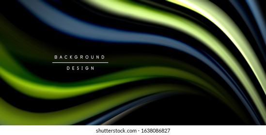 Abstract silk smooth lines on black, multicolored liquid fluid rainbow style waves on black. Vector Illustrations For Wallpaper, Banner, Background, Card, Book, Illustration, landing page, cover