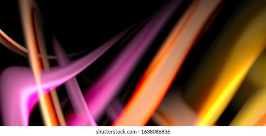 Abstract silk smooth lines on black, multicolored liquid fluid rainbow style waves on black. Vector Illustrations For Wallpaper, Banner, Background, Card, Book, Illustration, landing page, cover