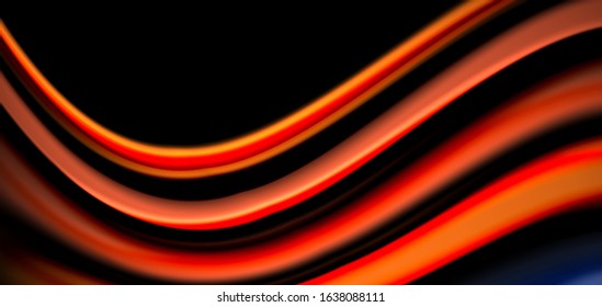 Abstrakte Seide glatte Linien auf schwarzen, mehrfarbigen flüssigen Regenbogenwellen auf Schwarz. Vektorgrafiken für Bildschirmhintergründe, Banner, Hintergrund, Karte, Buch, Illustrationen, Landungsseiten, Deckblatt
