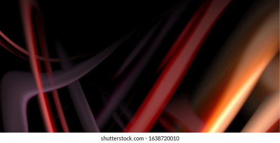 Abstrakte Seide glatte Linien auf schwarzen, mehrfarbigen flüssigen Regenbogenwellen auf Schwarz. Vektorgrafiken für Bildschirmhintergründe, Banner, Hintergrund, Karte, Buch, Illustrationen, Landungsseiten, Deckblatt