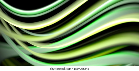 Abstrato seda lisa linhas em preto, multicolorido líquido líquido ondas estilo arco-íris em preto. Ilustrações de vetor para papel de parede, banner, fundo, cartão, livro, ilustração, página inicial, capa