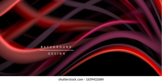 Abstract silk smooth lines on black, multicolored liquid fluid rainbow style waves on black. Vector Illustrations For Wallpaper, Banner, Background, Card, Book, Illustration, landing page, cover