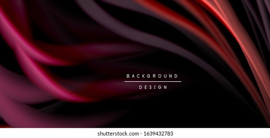Abstract silk smooth lines on black, multicolored liquid fluid rainbow style waves on black. Vector Illustrations For Wallpaper, Banner, Background, Card, Book, Illustration, landing page, cover