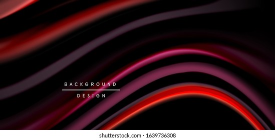 Abstract silk smooth lines on black, multicolored liquid fluid rainbow style waves on black. Vector Illustrations For Wallpaper, Banner, Background, Card, Book, Illustration, landing page, cover
