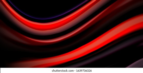 Abstract silk smooth lines on black, multicolored liquid fluid rainbow style waves on black. Vector Illustrations For Wallpaper, Banner, Background, Card, Book, Illustration, landing page, cover