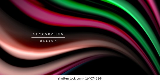 Abstrato seda lisa linhas em preto, multicolorido líquido líquido ondas estilo arco-íris em preto. Ilustrações de vetor para papel de parede, banner, fundo, cartão, livro, ilustração, página inicial, capa