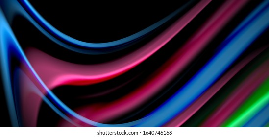 Abstrato seda lisa linhas em preto, multicolorido líquido líquido ondas estilo arco-íris em preto. Ilustrações de vetor para papel de parede, banner, fundo, cartão, livro, ilustração, página inicial, capa
