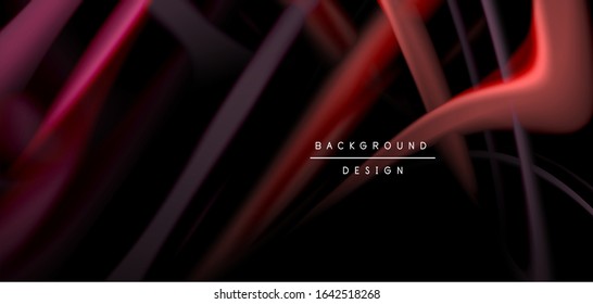 Abstract silk smooth lines on black, multicolored liquid fluid rainbow style waves on black. Vector Illustrations For Wallpaper, Banner, Background, Card, Book, Illustration, landing page, cover