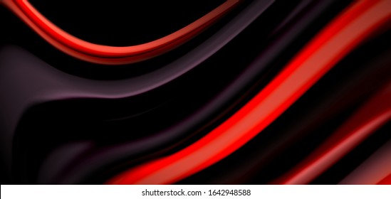 Abstrakte Seide glatte Linien auf schwarzen, mehrfarbigen flüssigen Regenbogenwellen auf Schwarz. Vektorgrafiken für Bildschirmhintergründe, Banner, Hintergrund, Karte, Buch, Illustrationen, Landungsseiten, Deckblatt