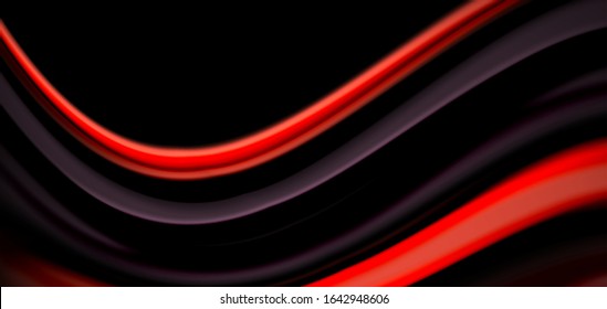 Abstract silk smooth lines on black, multicolored liquid fluid rainbow style waves on black. Vector Illustrations For Wallpaper, Banner, Background, Card, Book, Illustration, landing page, cover