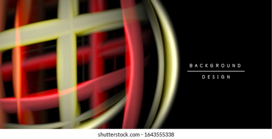 Líneas suaves de seda abstracta sobre las ondas negras, multicolores de fluido líquido arco iris sobre negro. Ilustraciones vectoriales para papel tapiz, banner, fondo, tarjeta, libro, ilustración, página de inicio, portada