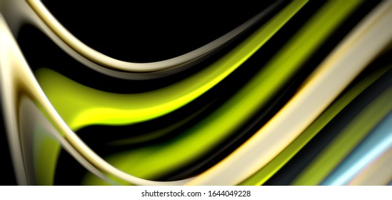 Abstract silk smooth lines on black, multicolored liquid fluid rainbow style waves on black. Vector Illustrations For Wallpaper, Banner, Background, Card, Book, Illustration, landing page, cover