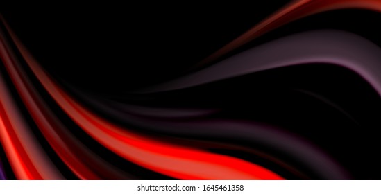 Abstract silk smooth lines on black, multicolored liquid fluid rainbow style waves on black. Vector Illustrations For Wallpaper, Banner, Background, Card, Book, Illustration, landing page, cover