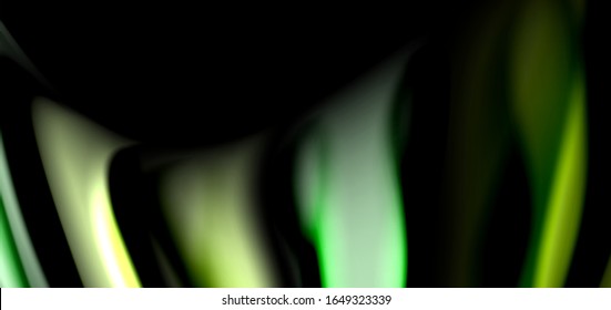 Abstract silk smooth lines on black, multicolored liquid fluid rainbow style waves on black. Vector Illustrations For Wallpaper, Banner, Background, Card, Book, Illustration, landing page, cover