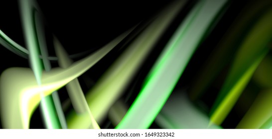 Abstract silk smooth lines on black, multicolored liquid fluid rainbow style waves on black. Vector Illustrations For Wallpaper, Banner, Background, Card, Book, Illustration, landing page, cover
