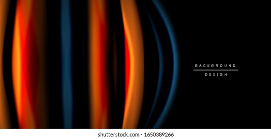 Abstract silk smooth lines on black, multicolored liquid fluid rainbow style waves on black. Vector Illustrations For Wallpaper, Banner, Background, Card, Book, Illustration, landing page, cover