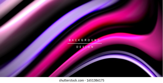 Abstrakte Seide glatte Linien auf schwarzen, mehrfarbigen flüssigen Regenbogenwellen auf Schwarz. Vektorgrafiken für Bildschirmhintergründe, Banner, Hintergrund, Karte, Buch, Illustrationen, Landungsseiten, Deckblatt