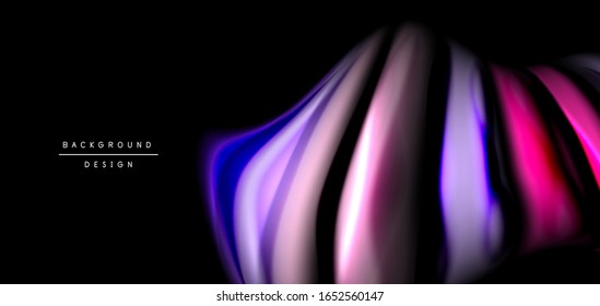Abstract silk smooth lines on black, multicolored liquid fluid rainbow style waves on black. Vector Illustrations For Wallpaper, Banner, Background, Card, Book, Illustration, landing page, cover