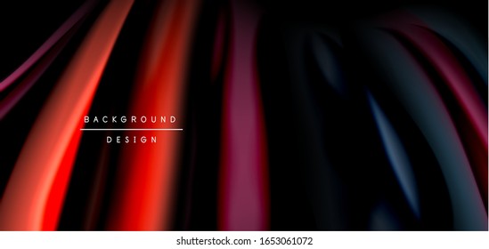 Abstract silk smooth lines on black, multicolored liquid fluid rainbow style waves on black. Vector Illustrations For Wallpaper, Banner, Background, Card, Book, Illustration, landing page, cover
