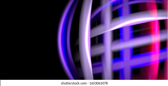 Abstract silk smooth lines on black, multicolored liquid fluid rainbow style waves on black. Vector Illustrations For Wallpaper, Banner, Background, Card, Book, Illustration, landing page, cover