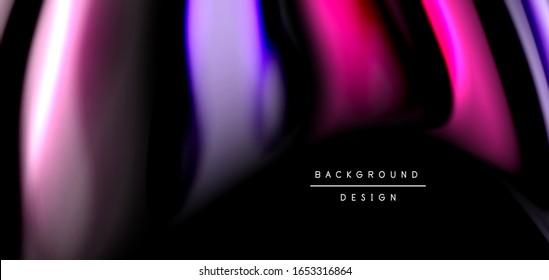 Líneas suaves de seda abstracta sobre las ondas negras, multicolores de fluido líquido arco iris sobre negro. Ilustraciones vectoriales para papel tapiz, banner, fondo, tarjeta, libro, ilustración, página de inicio, portada
